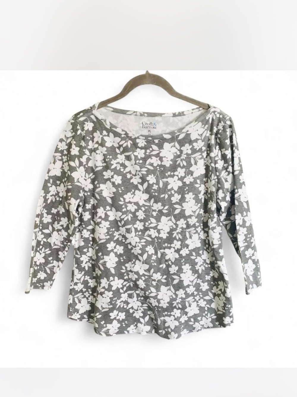 croft & barrow Gray Floral Boatneck Blouse size S
